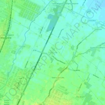 Mappa topografica Sabbiuno, altitudine, rilievo
