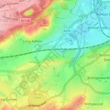 Mappa topografica Yanley, altitudine, rilievo