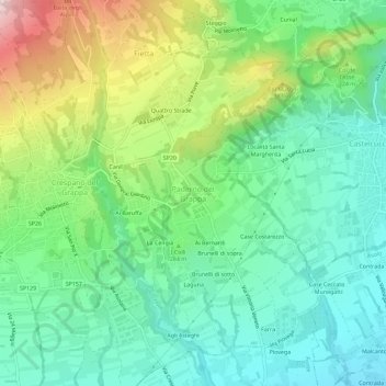 Mappa topografica Paderno del Grappa, altitudine, rilievo
