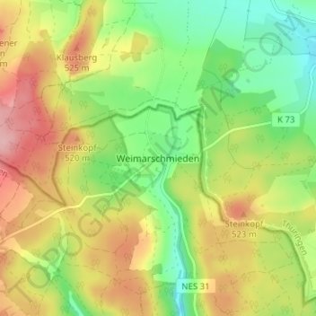 Mappa topografica Weimarschmieden, altitudine, rilievo