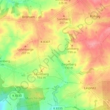 Mappa topografica Zeunitz, altitudine, rilievo