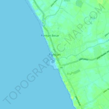 Mappa topografica Pontian, altitudine, rilievo