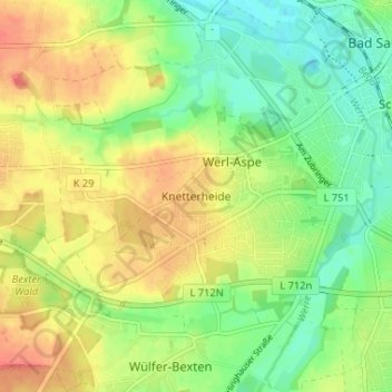 Mappa topografica Knetterheide, altitudine, rilievo
