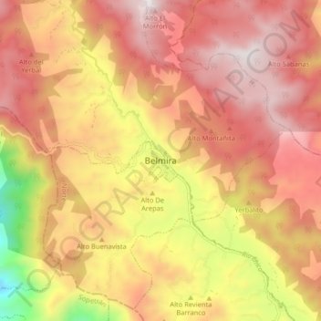 Mappa topografica Belmira, altitudine, rilievo