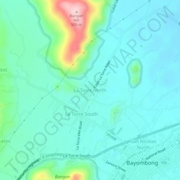 Mappa topografica La Torre North, altitudine, rilievo