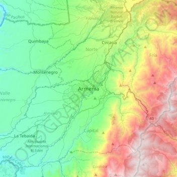 Mappa topografica Armenia, altitudine, rilievo
