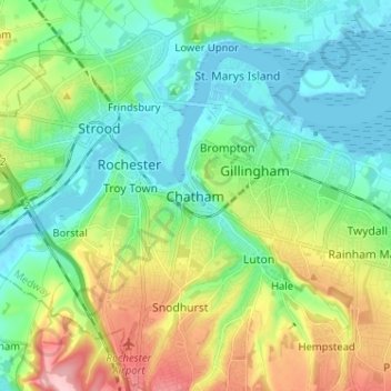 Mappa topografica Chatham, altitudine, rilievo