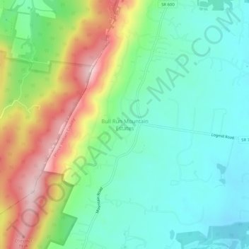 Mappa topografica Bull Run Mountain Estates, altitudine, rilievo