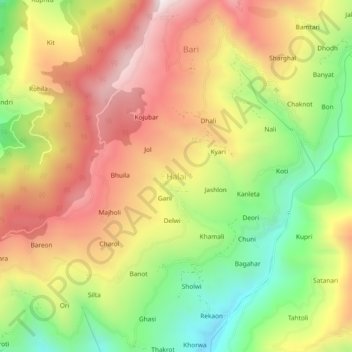 Mappa topografica Halai, altitudine, rilievo