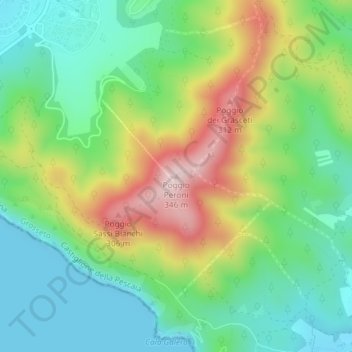 Mappa topografica Poggio Peroni, altitudine, rilievo