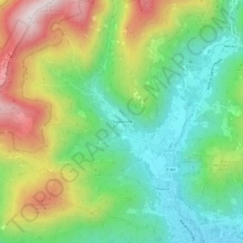 Mappa topografica Chauveroche, altitudine, rilievo