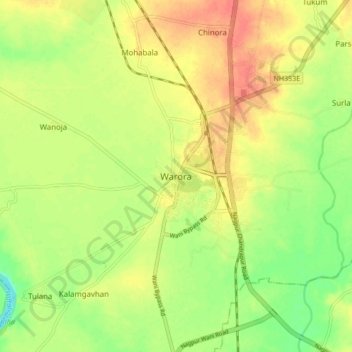 Mappa topografica Warora, altitudine, rilievo