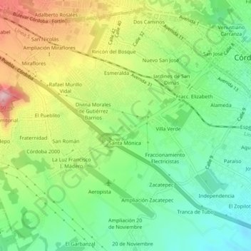 Mappa topografica Fraccionamiento Virginia, altitudine, rilievo