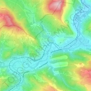 Mappa topografica Garnaud, altitudine, rilievo