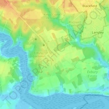 Mappa topografica Exbury, altitudine, rilievo