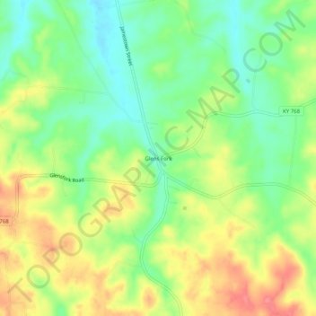 Mappa topografica Glens Fork, altitudine, rilievo
