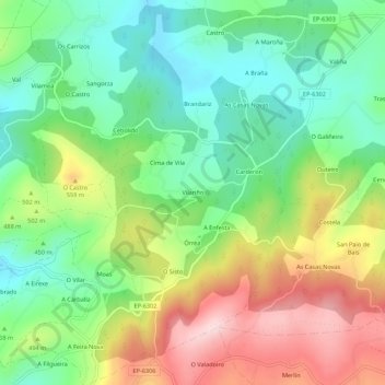 Mappa topografica Vilariño, altitudine, rilievo
