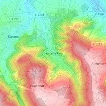 Mappa topografica Strümpfelbach, altitudine, rilievo