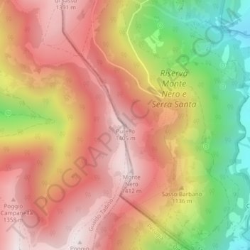 Mappa topografica Purello, altitudine, rilievo