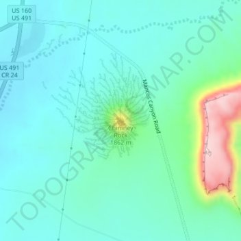 Mappa topografica Chimney Rock, altitudine, rilievo