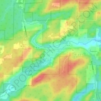 Mappa topografica Wabeno, altitudine, rilievo