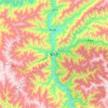 Mappa topografica 雅江县, altitudine, rilievo