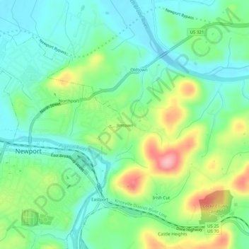 Mappa topografica Jimtown, altitudine, rilievo
