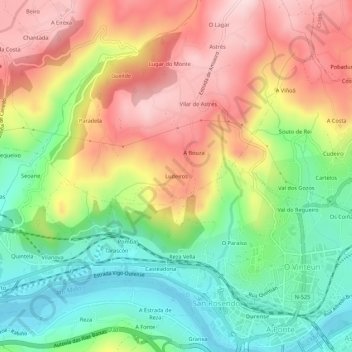 Mappa topografica Ludeiros, altitudine, rilievo