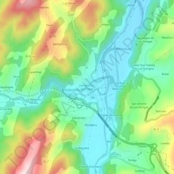 Mappa topografica Cornellana, altitudine, rilievo