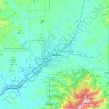 Mappa topografica Patagonia, altitudine, rilievo