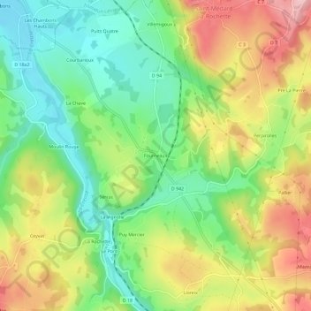 Mappa topografica Fourneaux, altitudine, rilievo