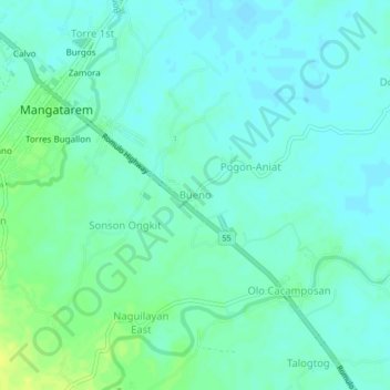 Mappa topografica Bueno, altitudine, rilievo