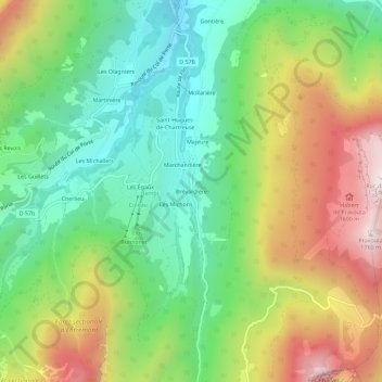 Mappa topografica Brévardière, altitudine, rilievo