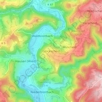 Mappa topografica Glockscheid, altitudine, rilievo