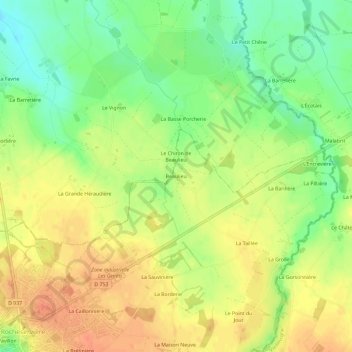 Mappa topografica Beaulieu, altitudine, rilievo