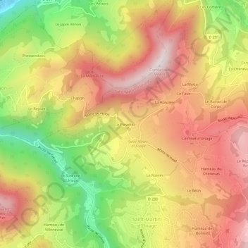 Mappa topografica Le Paradis, altitudine, rilievo