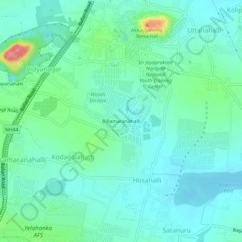 Mappa topografica Billamaranahalli, altitudine, rilievo