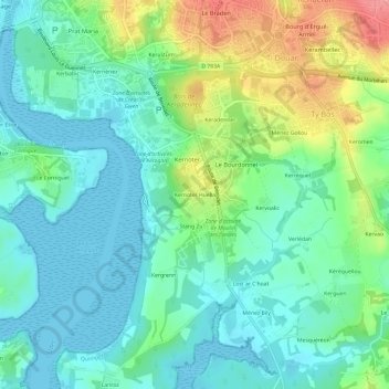 Mappa topografica Kernoter Huella, altitudine, rilievo