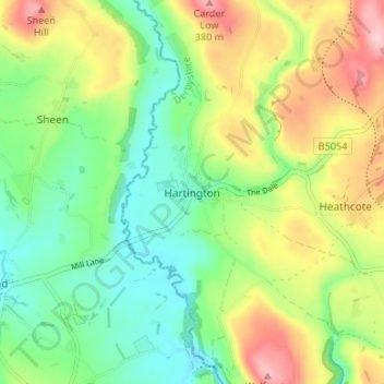 Mappa topografica Hartington, altitudine, rilievo