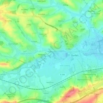 Mappa topografica Niederham, altitudine, rilievo