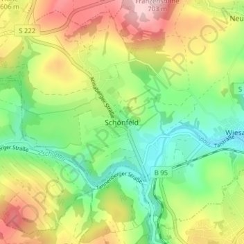 Mappa topografica Schönfeld, altitudine, rilievo