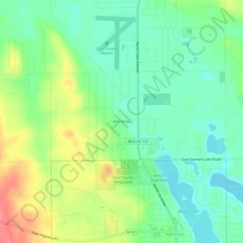 Mappa topografica Ash Acres, altitudine, rilievo