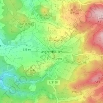 Mappa topografica Seigertshausen, altitudine, rilievo