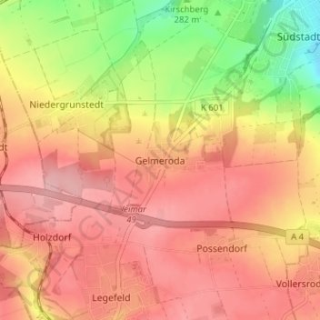 Mappa topografica Gelmeroda, altitudine, rilievo