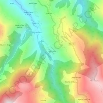 Mappa topografica Trascastro, altitudine, rilievo