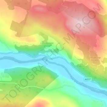 Mappa topografica Linside, altitudine, rilievo