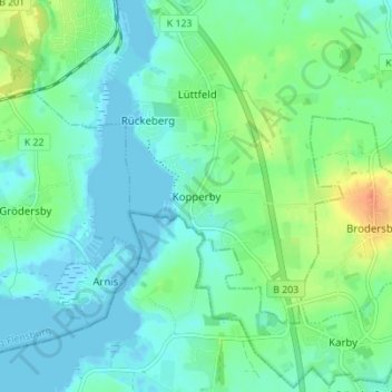 Mappa topografica Kopperby, altitudine, rilievo