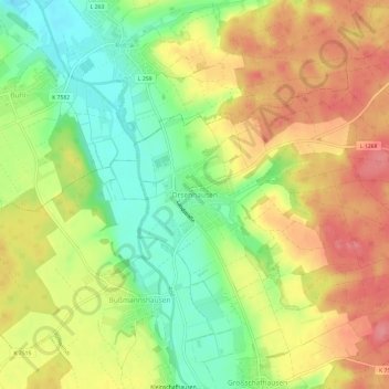 Mappa topografica Orsenhausen, altitudine, rilievo