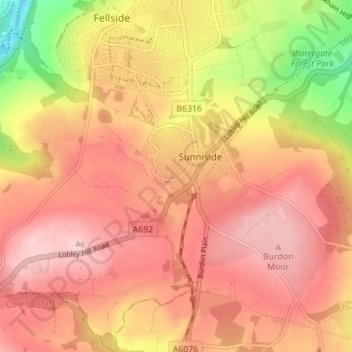 Mappa topografica Old Sunniside, altitudine, rilievo