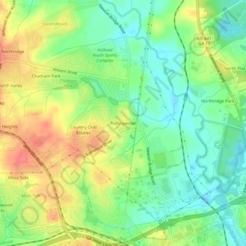 Mappa topografica Rollingwood, altitudine, rilievo